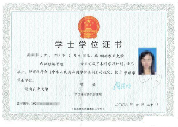 湖南农业大学自考本科毕业证、学位证书样本(图2)