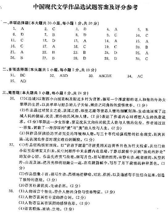 2019年自考《中国现代文学作品选》模拟试题及答案汇总（下）(图1)