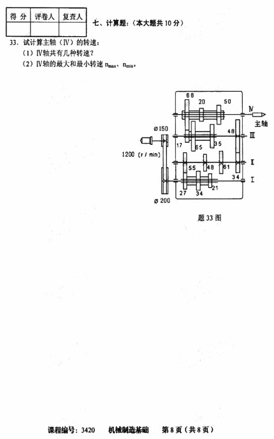 天津市2009年4月高等教育自学考试机械制造基础试卷(图8) 天津市2009年4月高等教育自学考试机械制造基础试卷(图8)