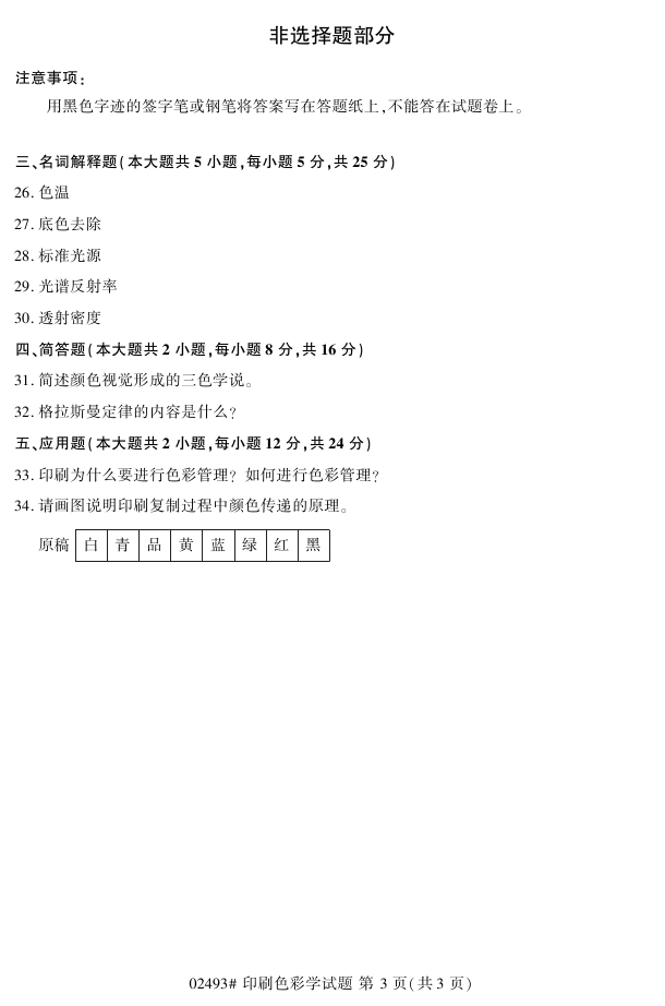 2018年4月自考02493印刷色彩学真题试题(图3) 2018年4月自考02493印刷色彩学真题试题(图3)
