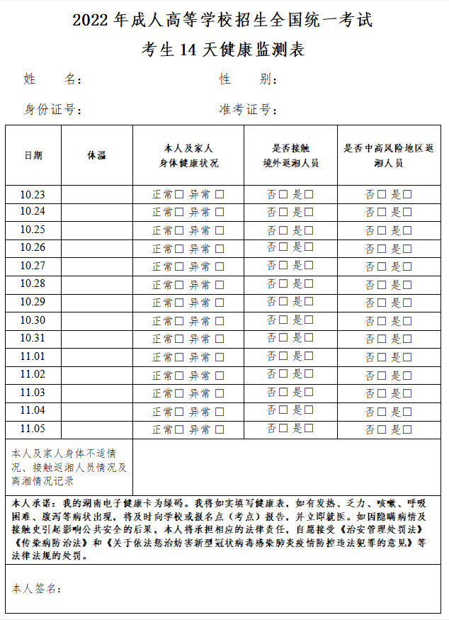 2022年湖南成考邵阳考区疫情防控考生须知(图1)