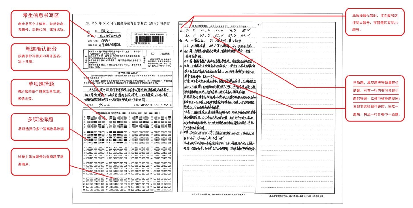 1.png 湖南省高等教育自学考试答题卡规范参考模板(图1)