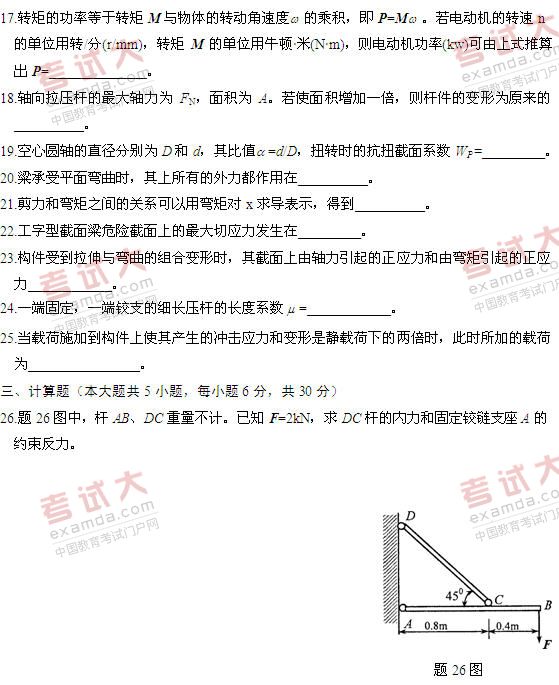 全国2011年1月高等教育自学考试工程力学(一)试(图4) 全国2011年1月高等教育自学考试工程力学(一)试(图4)